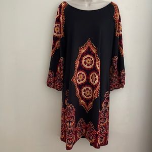 INC XL Black Patterned A Line Shift Dress